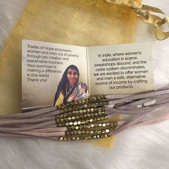 Trades of Hope‎ Pink Lavender Suede Gold Bead Bracelet NWT - Picture 7 of 8